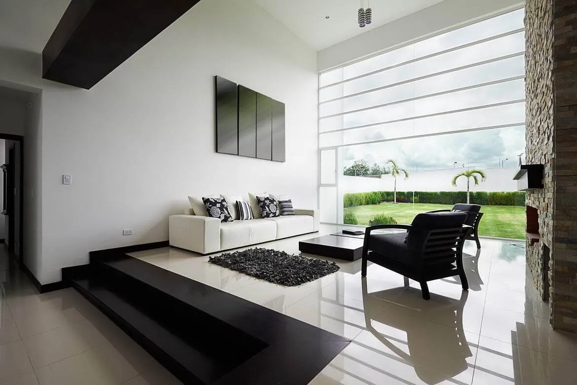 Living room with sunken lounge and garden view