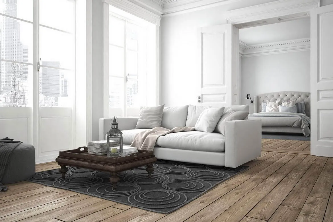 Living room with wooden plank flooring