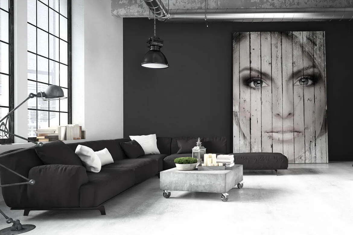 Loft living room with feature wall art