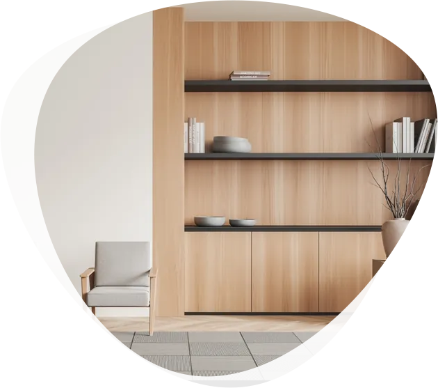 Built-in plywood shelving